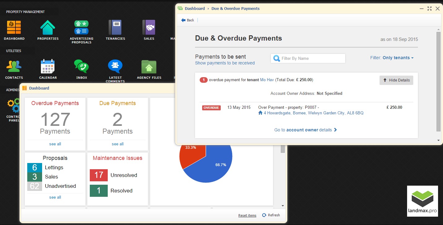 Image of overdue payments screen